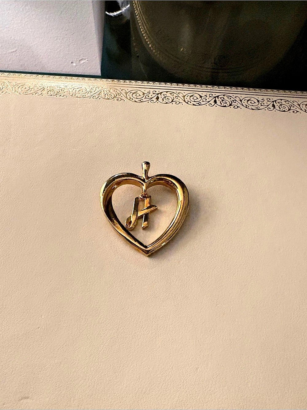 Avon Gold-Tone Heart Pendant with Letter H